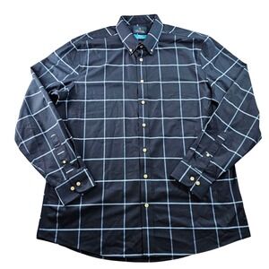 Stafford Coolmax Dress Shirt Mens XL Navy Check Slim Fit Long Sleeve Button Down